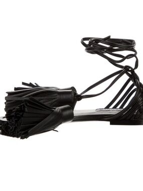 Jil Sander Black Leather Tassel Wrap Sandals